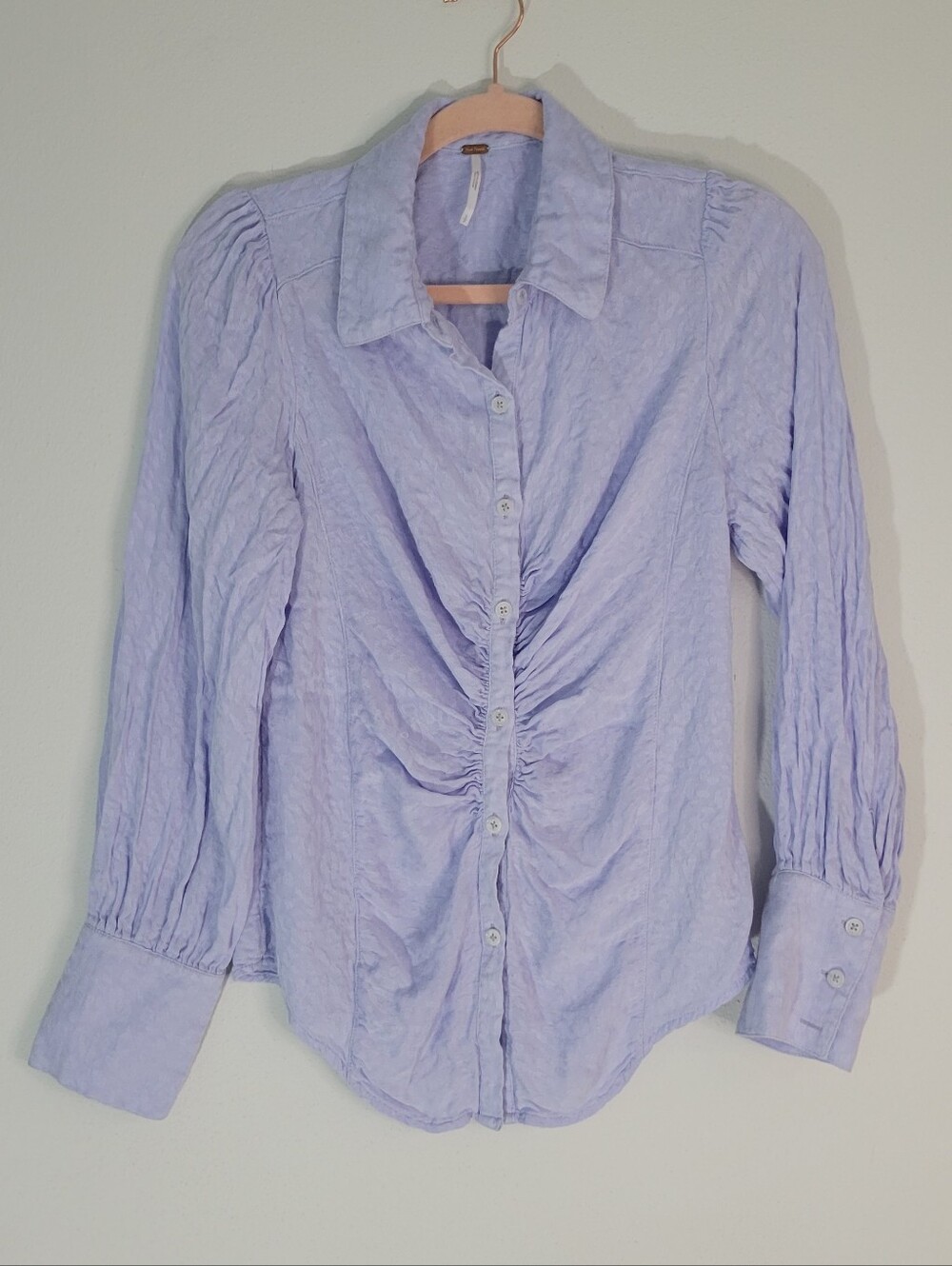 Free People Lavender Ruched Button-Up Blouse Size S.